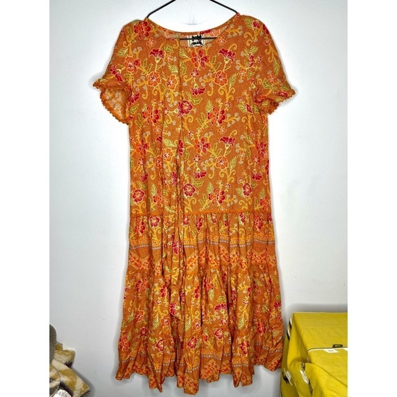 Jaase Dresses & Skirts - JAASE Boho Ruffle Orange Floral Sash Belted Dress